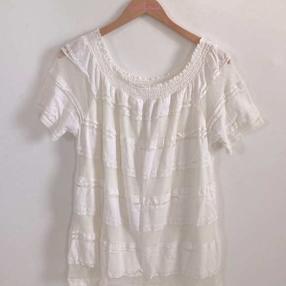 Time and Tru Boho Off Shoulder Eyelet Embroidered White Blouse, Size XL (16-18) - Picture 1 of 5